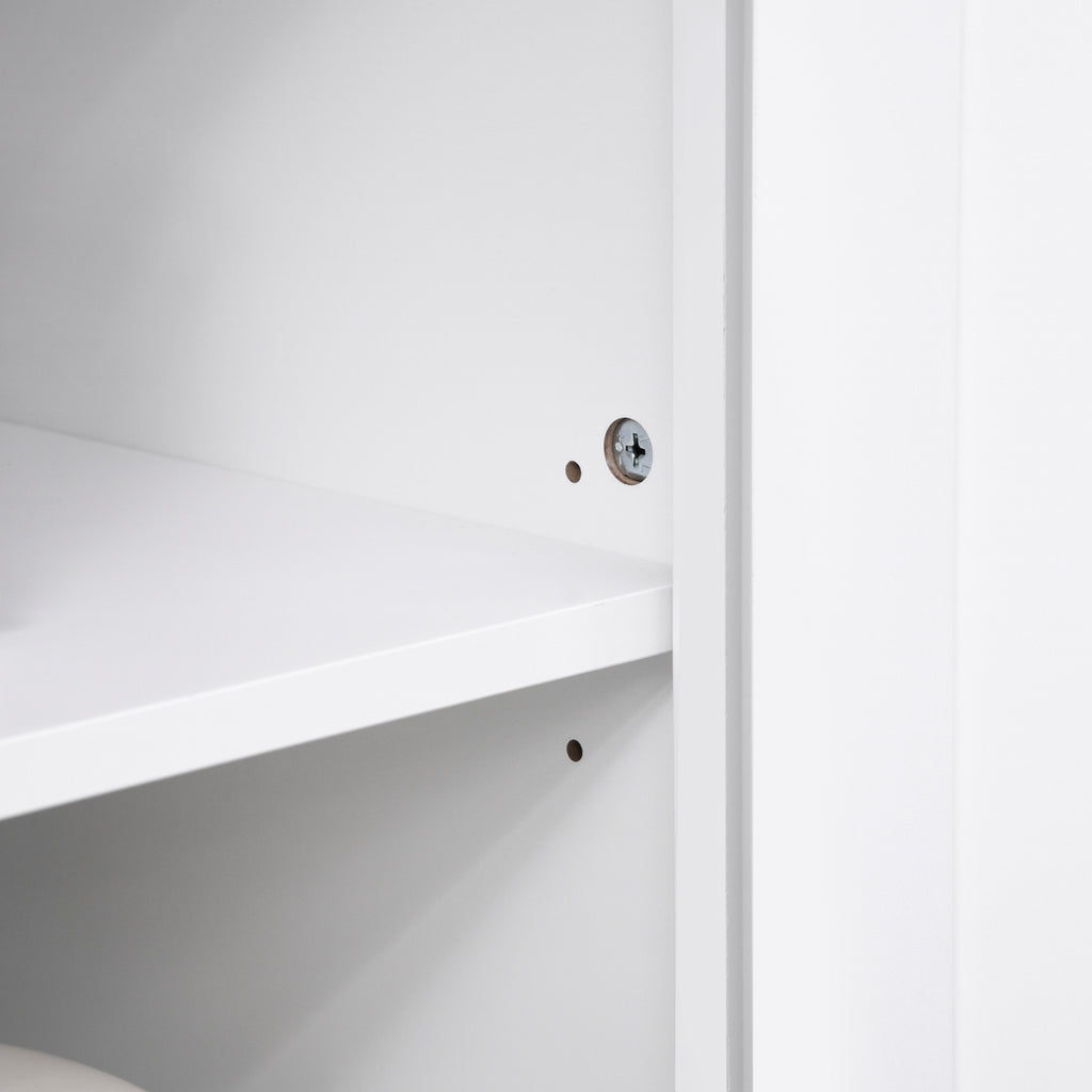 Kitchen Buffet Hutch Cabinet, Freestanding Kitchen Pantry Storage Cabinet Cupboard with Framed Glass Door, Drawer and Microwave Space, White