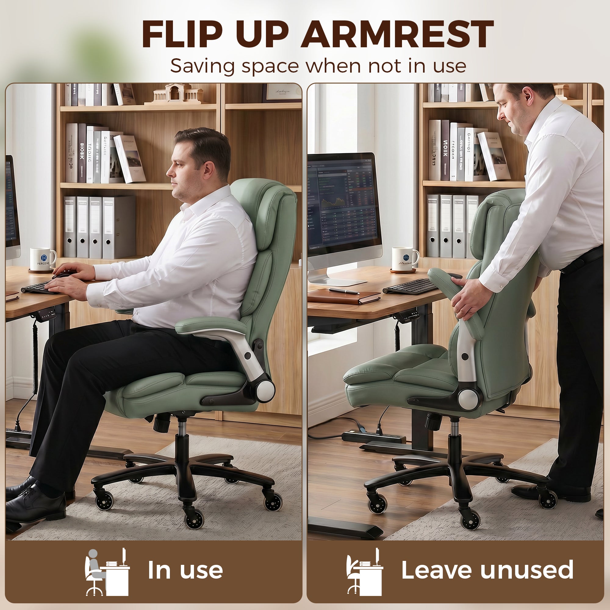 Ergonomic Office Chair with Inflatable Adjustable Lumbar Support, 400 Lbs Heavy Duty High Back Desk Chair, Light Green