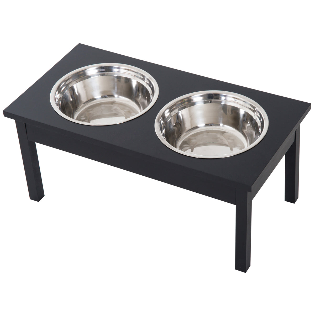 23" Wooden Heavy Duty Dog Food Bowls Pet Elevated Feeding Station -Black