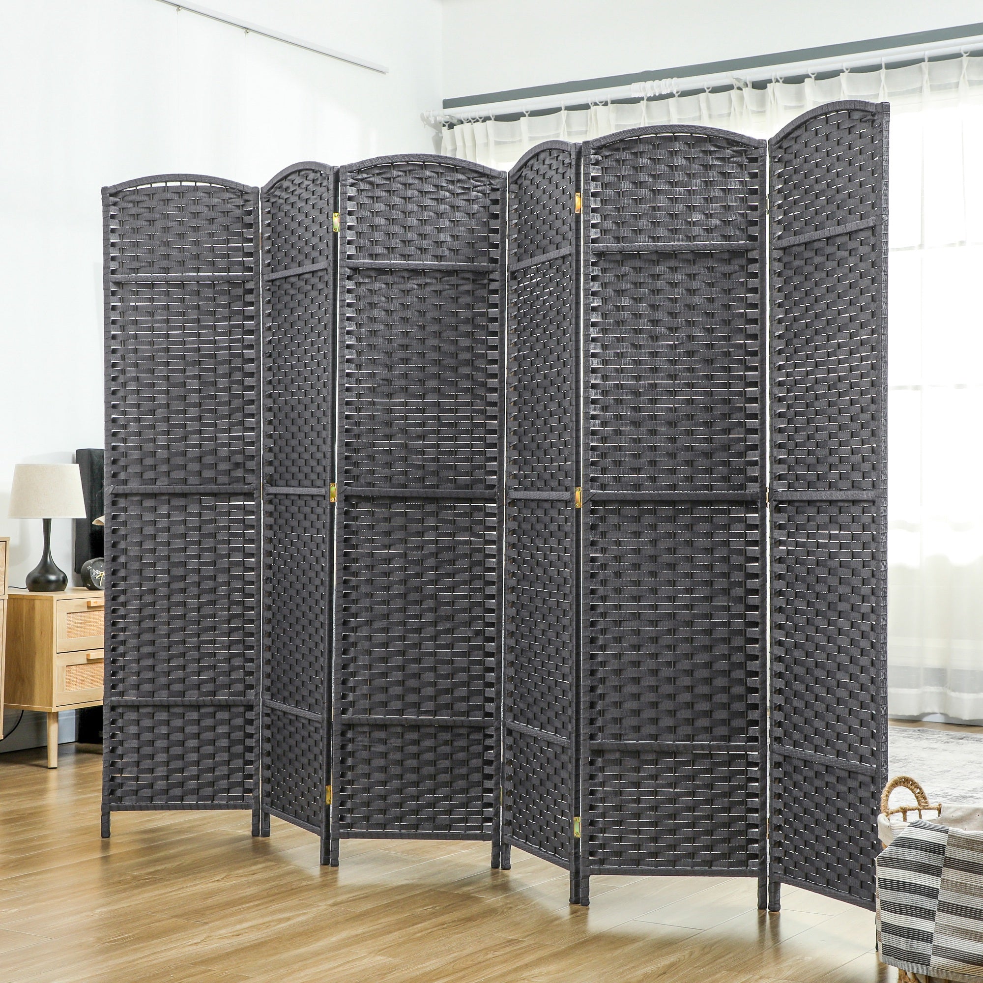 Folding Room Divider Screen 6 Panel 5.6' Tall Privacy Screen Freestanding Room Partition for Home Office, Charcoal Gray
