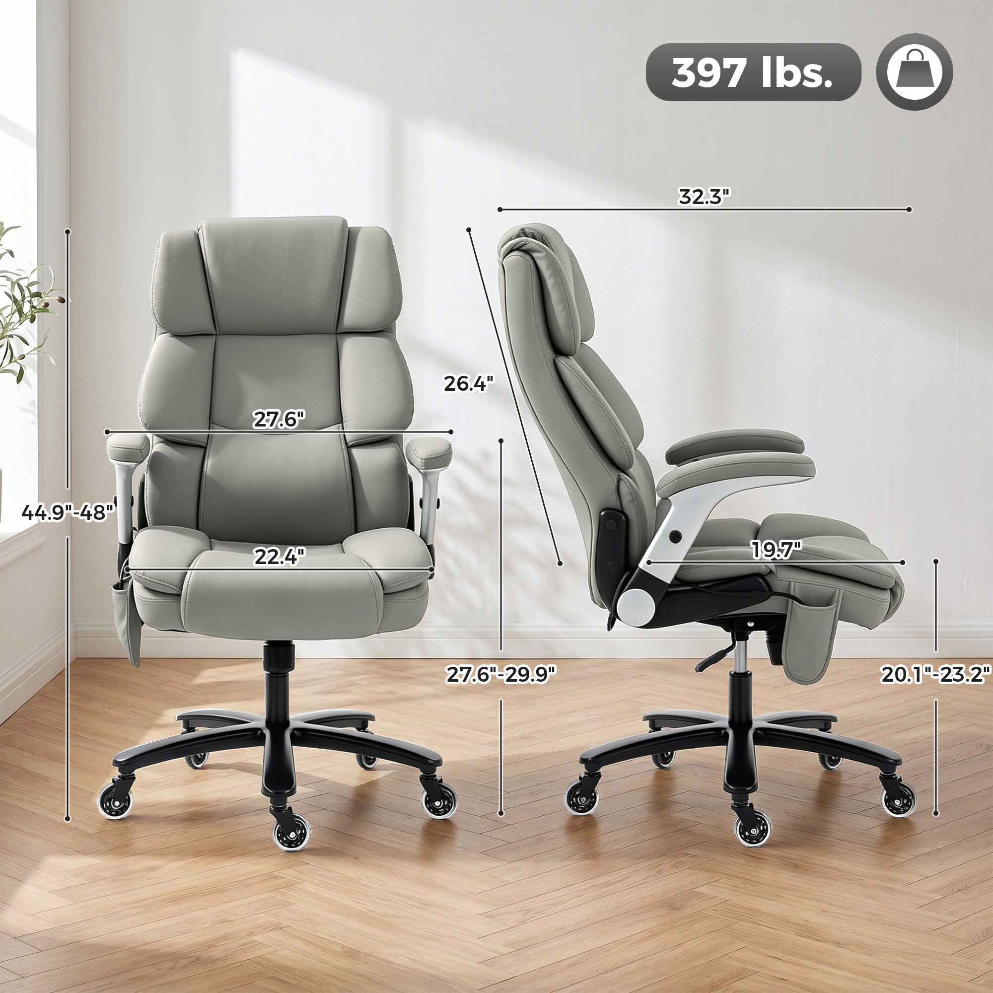 Ergonomic Office Chair with Inflatable Adjustable Lumbar Support, 400 Lbs Heavy Duty High Back Desk Chair, Light Gray