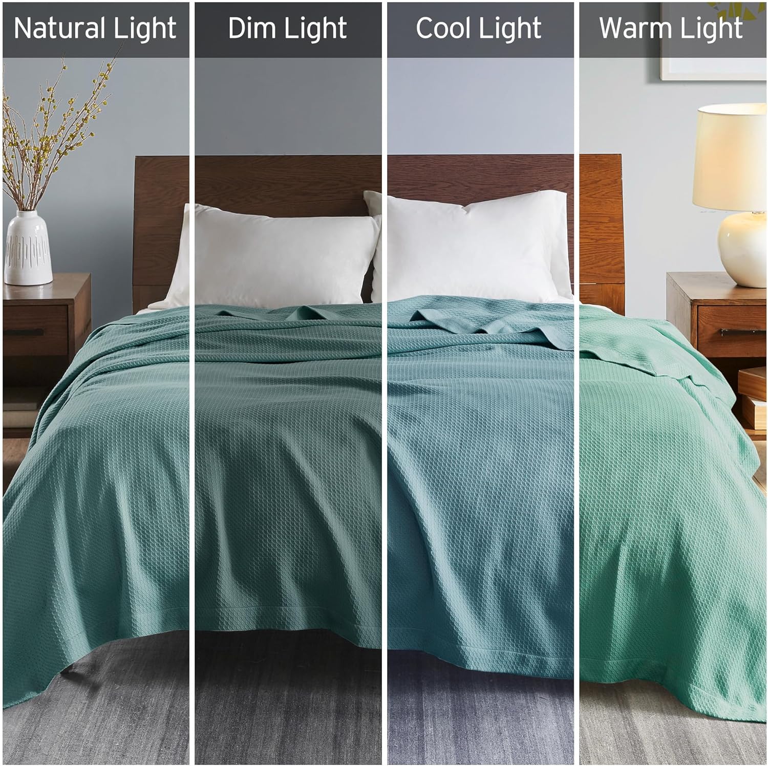 King Size Durable Egyptian Cotton Blanket with OEKO-TEX Certified, Machine Washable, Perfect for Any Room, 108" L x 90" W x 0.25" H, Teal