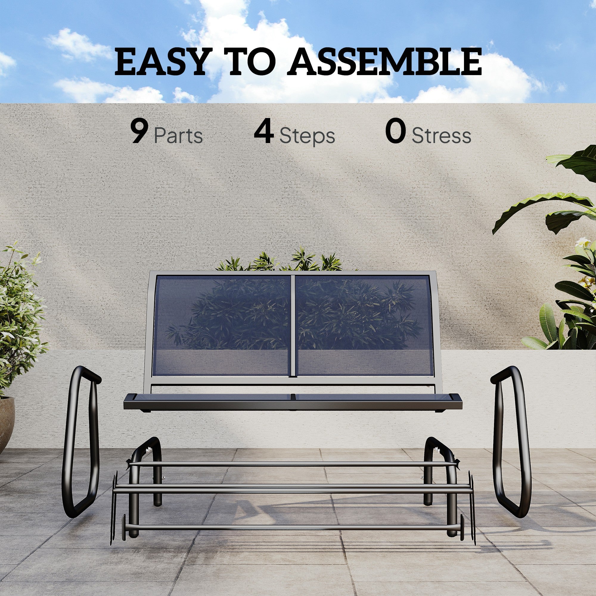 2-Person Outdoor Glider Bench, Patio Double Swing Rocking Chair Loveseat with Steel Frame, Dark Blue