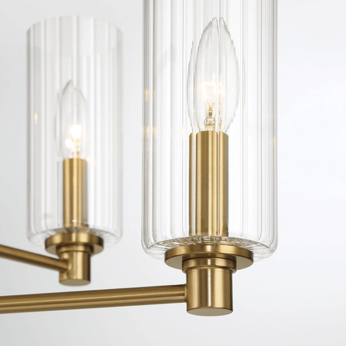 Timeless Six-Light Chandelier with Clear Ribbed Glass, Satin Brass Finish, 24" L x 24" W x 22.5" H, Antique Brass+Clear