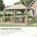 10' x 13' Outdoor Patio Gazebo Canopy Shelter with 6 Removable Sidewalls, & Steel Frame for Garden, Lawn, Backyard and Deck, Khaki
