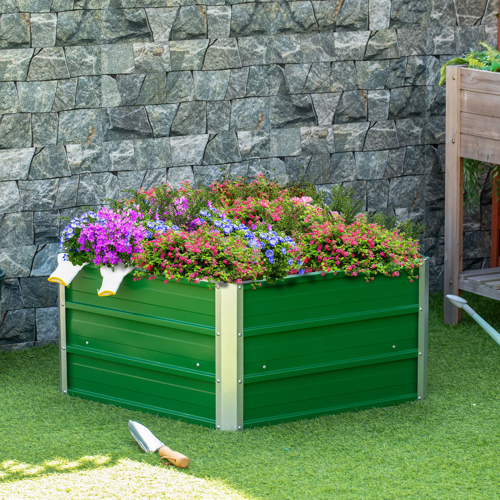 40'' Hexagon Raised Garden Bed, Outdoor Metal Planter Box with Gloves, for Backyard, Patio to Grow Vegetables, Herbs, and Flowers, Green