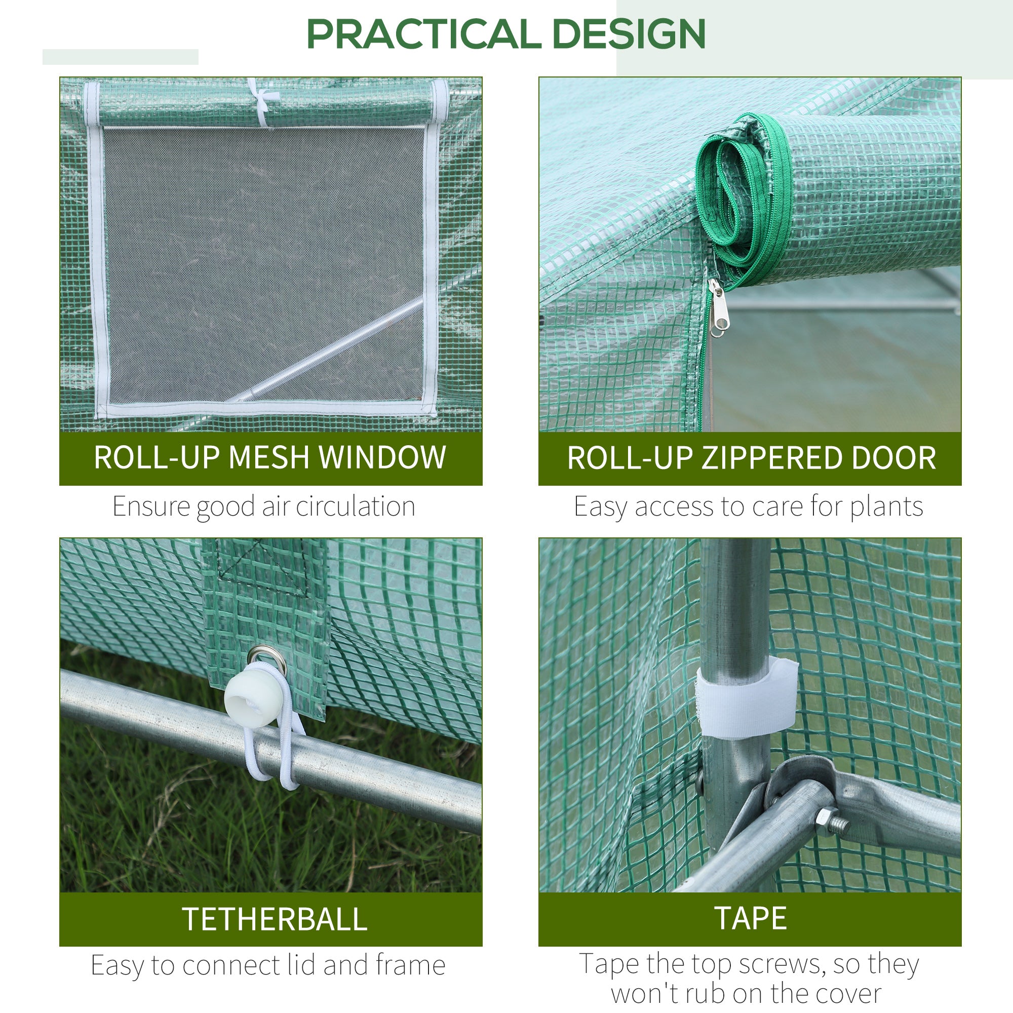 20' x 10' x 7' Walk-In Tunnel Greenhouse with Zippered Door & 8 Mesh Windows, Large Garden Green House Kit, Galvanized Steel Frame, Green