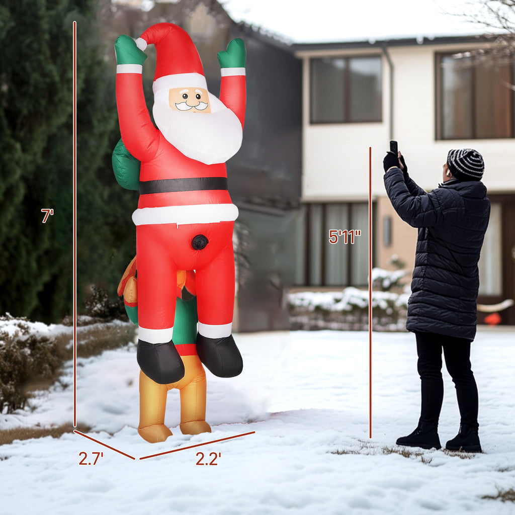 7FT Hanging Christmas Inflatable Santa with Dog, Christmas Blow Up Decoration with Built-in LED Lights for Garden
