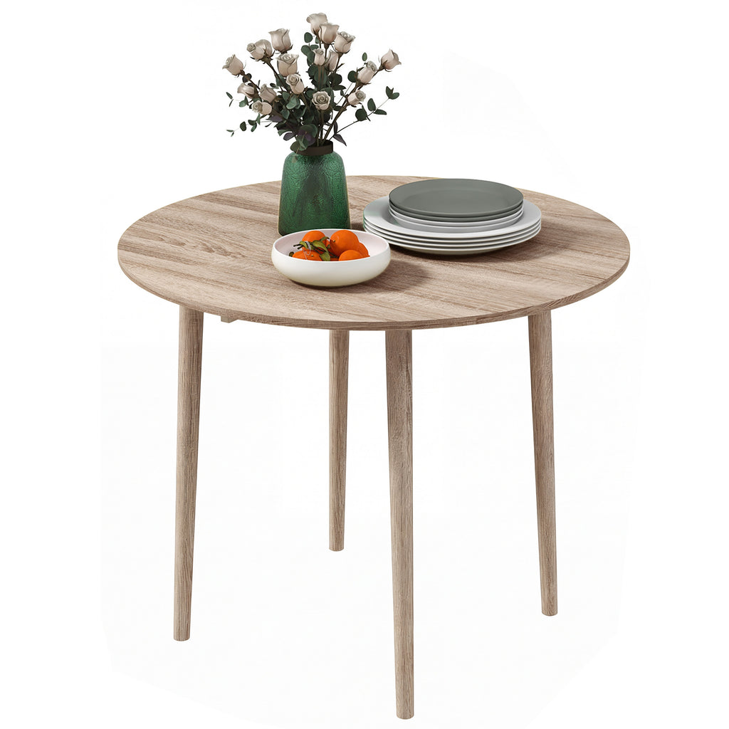 Folding Dining Table, Round Drop Leaf Kitchen Table for Small Spaces with Wood Legs, Oak Color