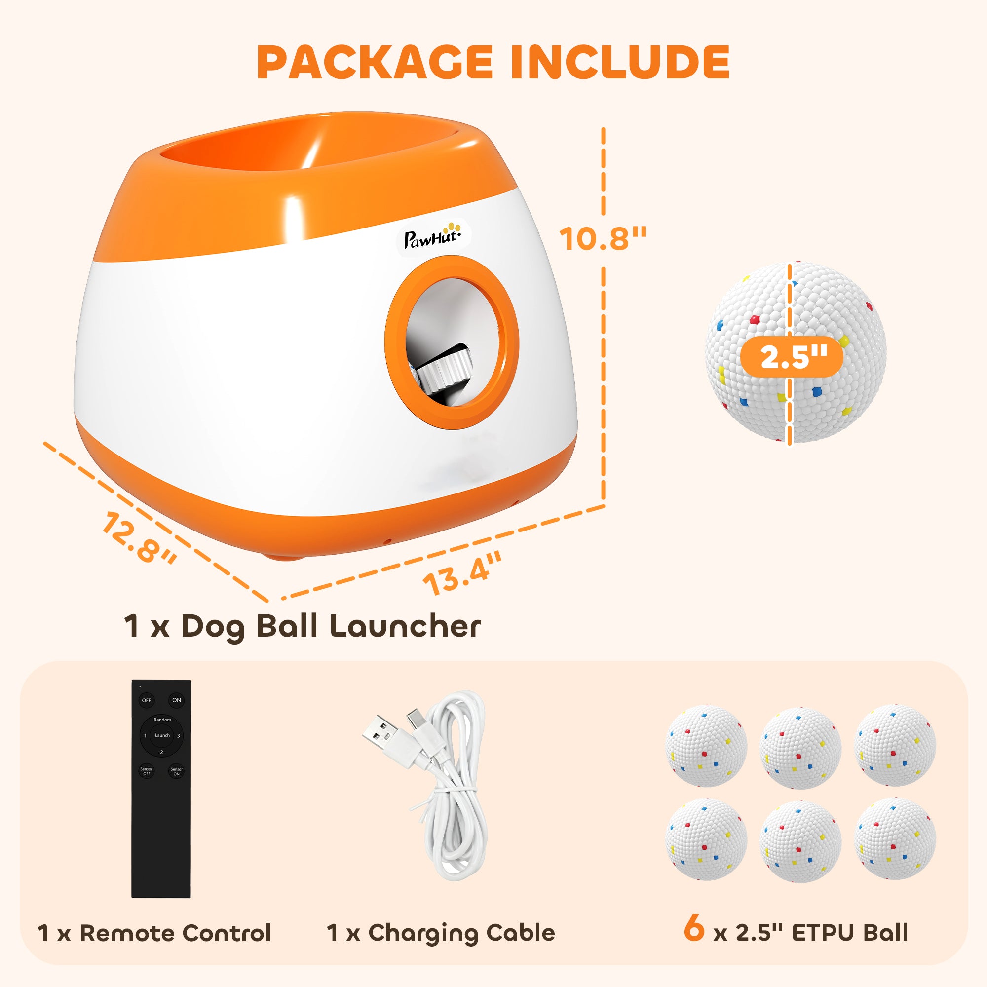 Automatic Dog Ball Launcher with 26-80 FT Distance, Automatic Ball Launcher for Medium and Large Dogs, Orange