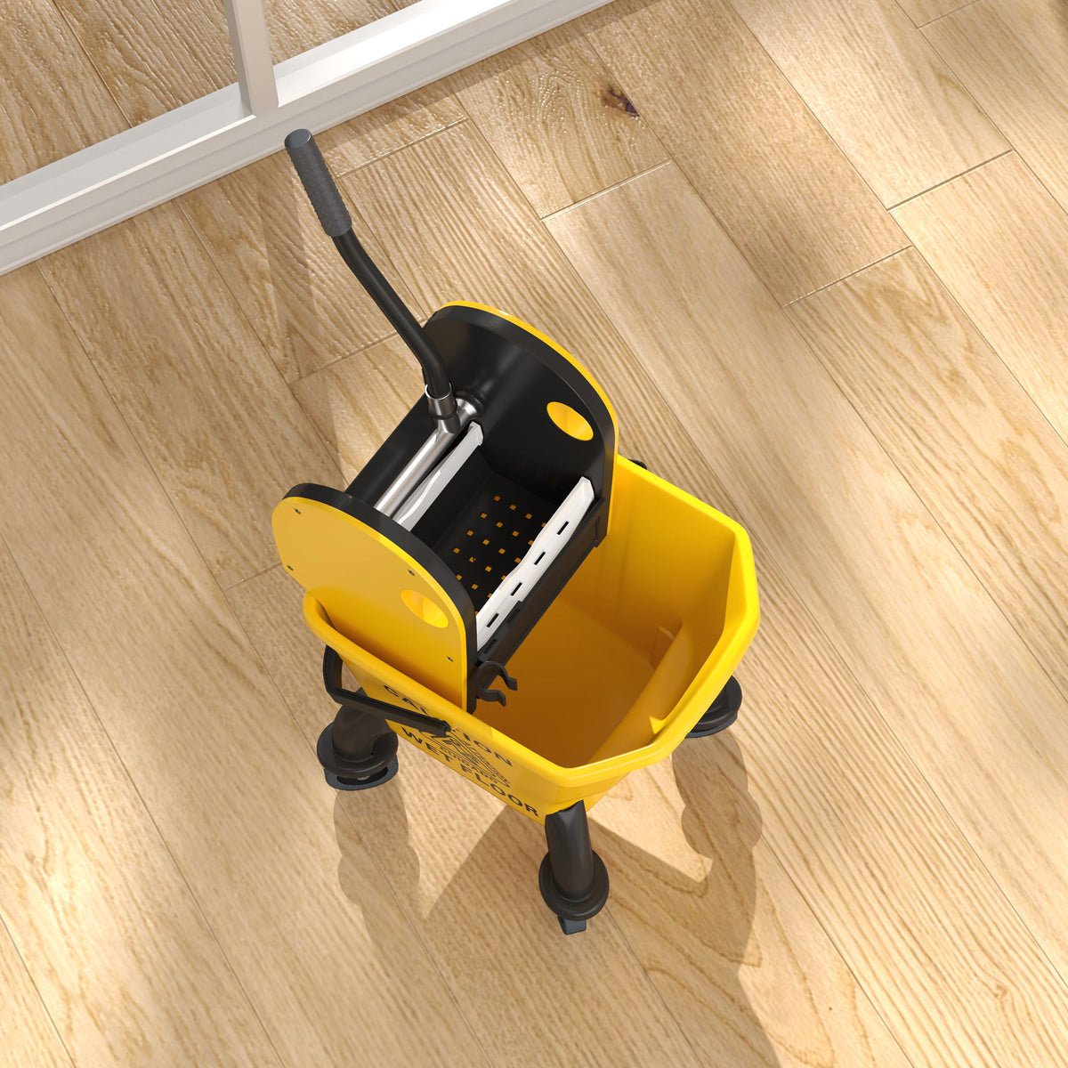 Mop Bucket with Wringer on Wheels for Floor Cleaning, 27.5 Quart Down Press Wringer with Handle and Mop, Yellow