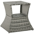 Outdoor Side Table with Umbrella Hole, 2 Tier Rattan Wicker End Table with Storage Shelf, All Weather for Patio, Garden, Backyard, Mixed Gray