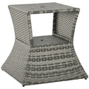 Outdoor Side Table with Umbrella Hole, 2 Tier Rattan Wicker End Table with Storage Shelf, All Weather for Patio, Garden, Backyard, Mixed Gray