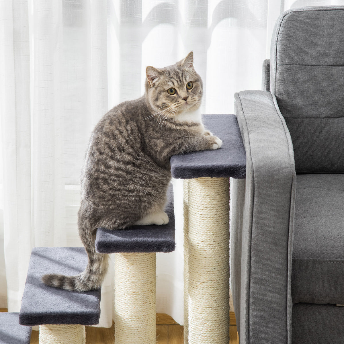 Cat Tree with 4 Steps for High Beds w/ Sisal Scratching Post
