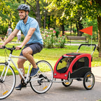 2 in 1 Dog Bike Trailer, Foldable Pet Stroller, Dog Bicycle Trailer with Suspension, for Medium Dogs up to 44 LBS, Red