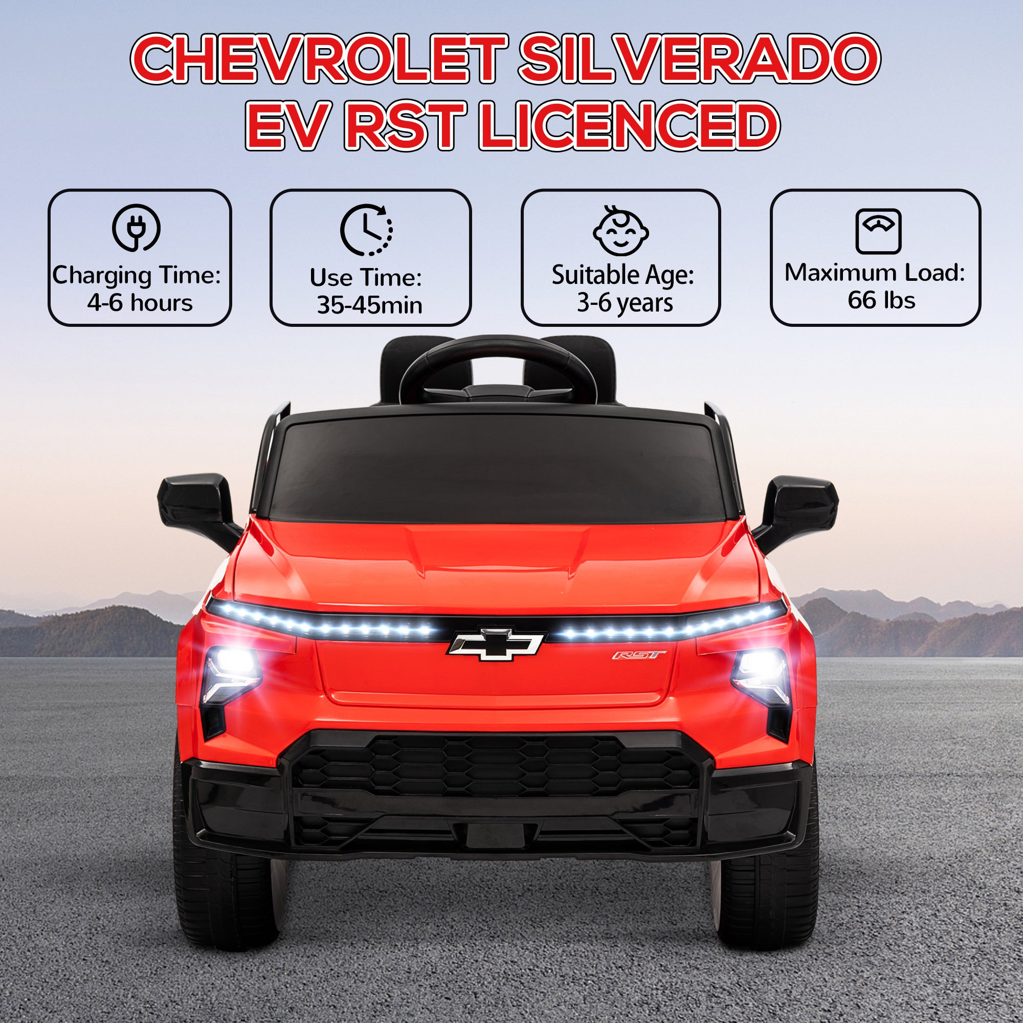 12V Silverado EV RST Licensed Kids Electric Car with Parent Remote Control, Spring Suspension, Red