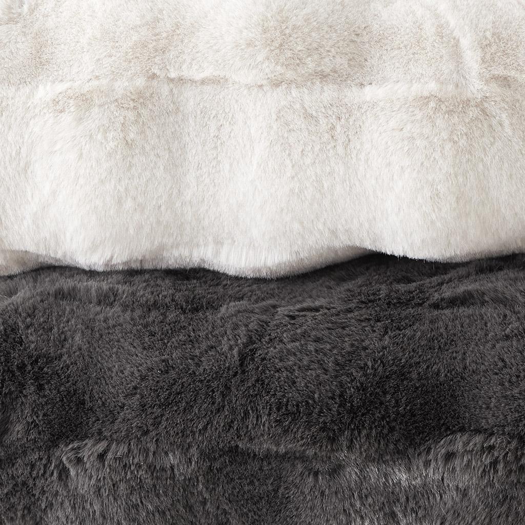 Luxurious Faux Fur Throw Blanket with Crystal Velvet Reverse, Basketweave Texture, Perfect for Any Decor, 60" L x 50" W x 0.25" H, Gray