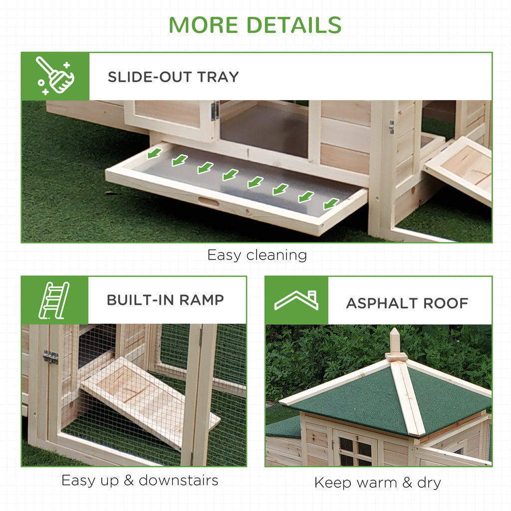 77" Wooden Chicken Coop with Nesting Box, Cute Outdoor Hen House with Removable Tray, Ramp Run, for Garden Backyard, Natural