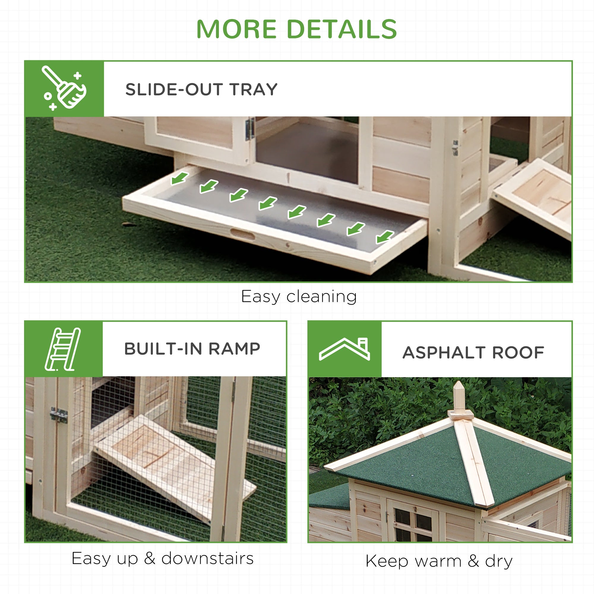 77" Wooden Chicken Coop with Nesting Box, Cute Outdoor Hen House with Removable Tray, Ramp Run, for Garden Backyard, Natural
