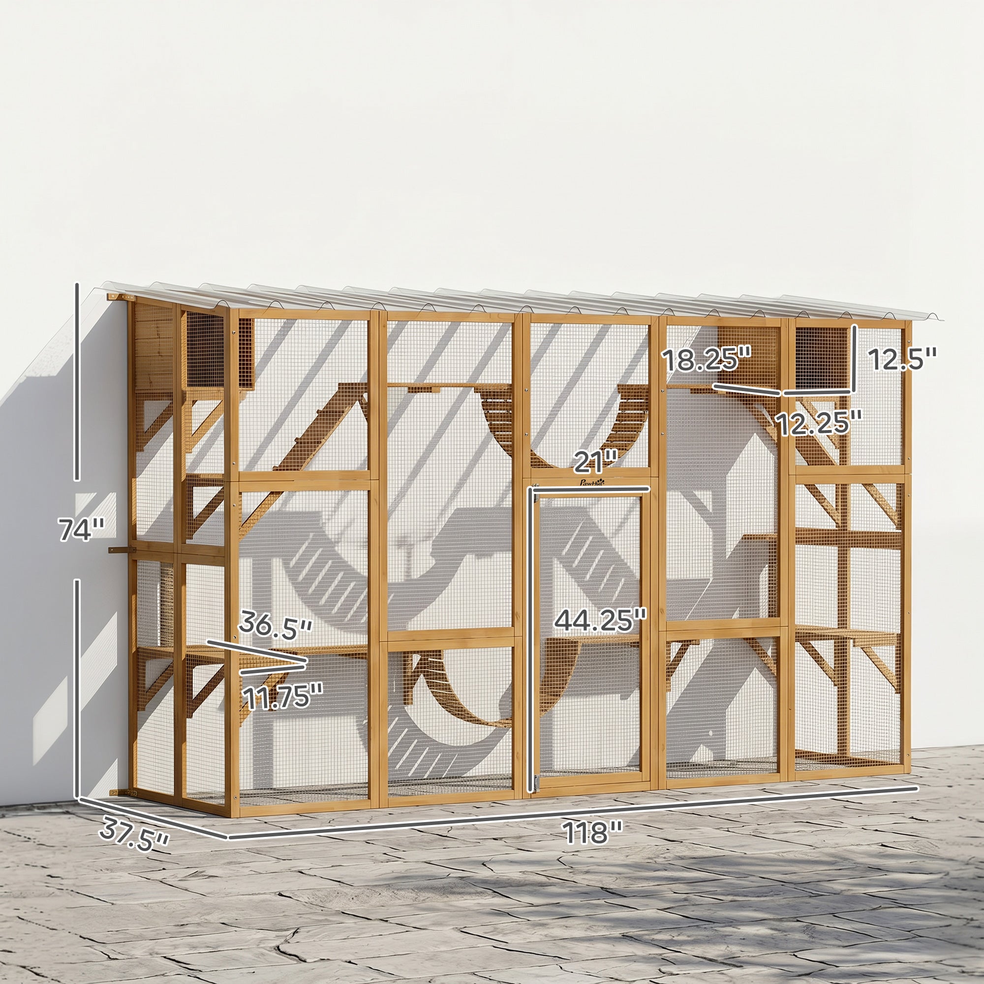 Catio Playground Cat Window Box Outside Enclosure for Multiple Cats w/ Shelves & Bridges, Yellow