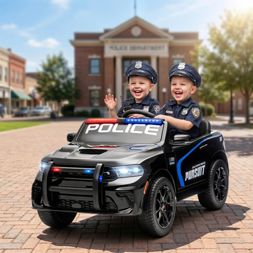 Licensed Ride On Police Car for Kids with 2 Seater, Remote, Suspension, Flashing Lights, Siren for Ages 3-6, Black