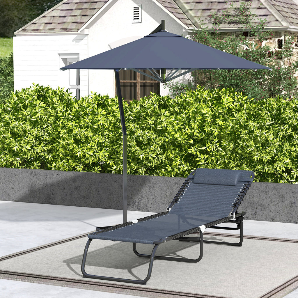 Folding Chaise Lounge Pool Chair with 4-Position Reclining Back, Breathable Mesh & Bungee Seat, Gray
