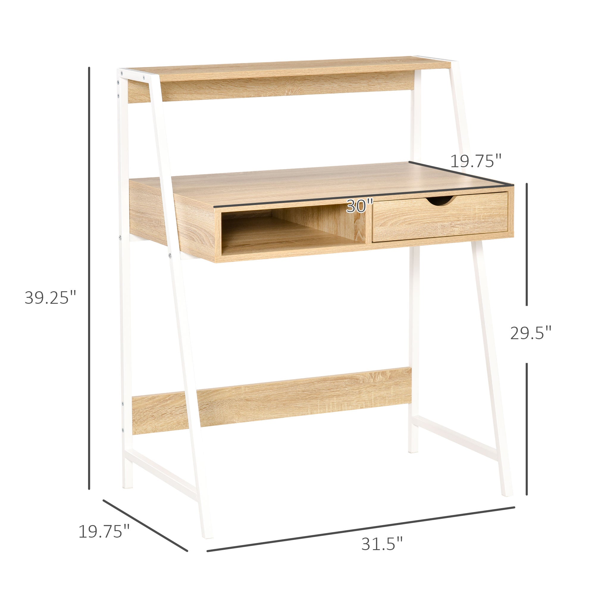 Home Office desk, Computer Desk for Small Spaces, Study Table with Drawer and Storage Shelves, Natural