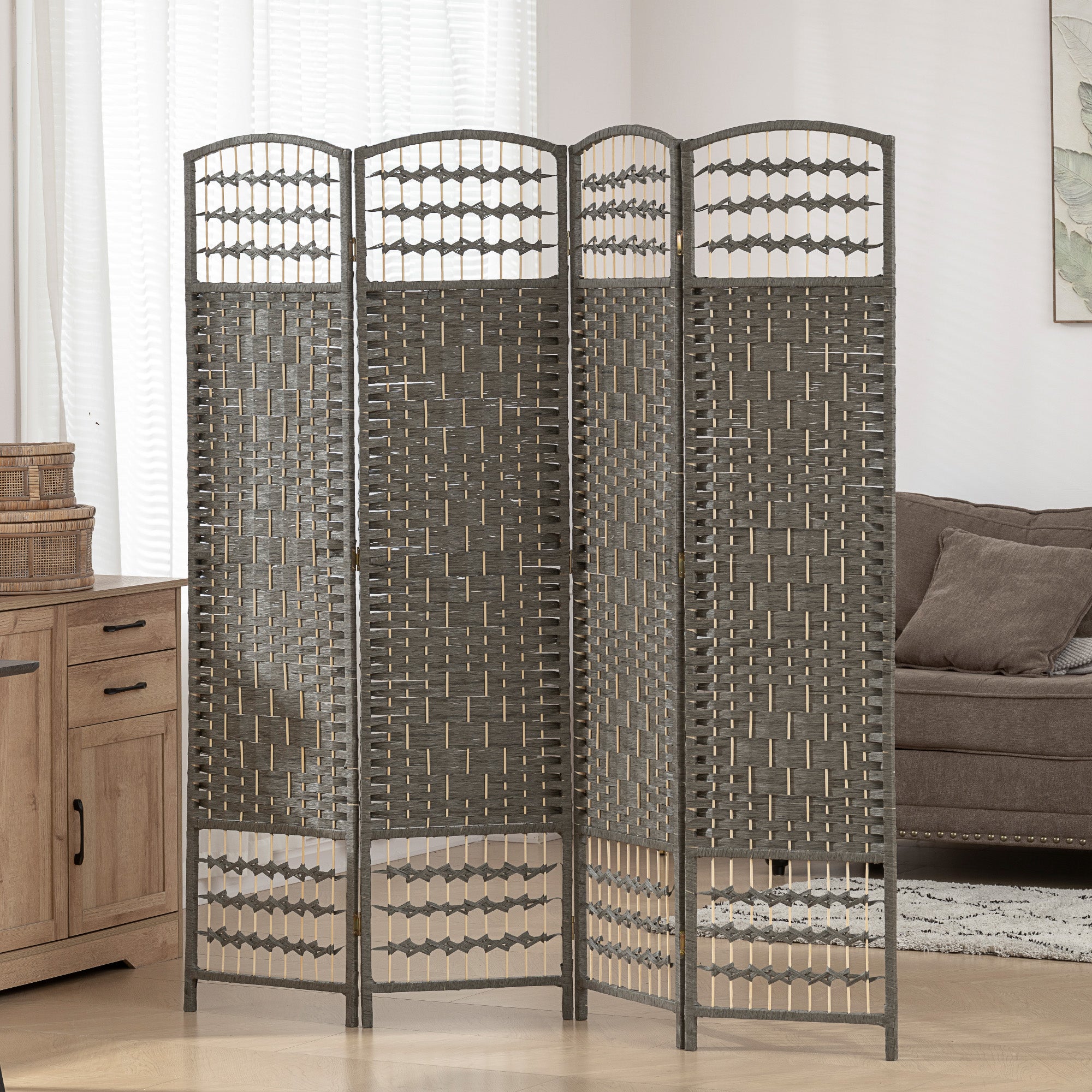 4 Panel Room Divider, Folding Screen, 5.6', Dark Gray