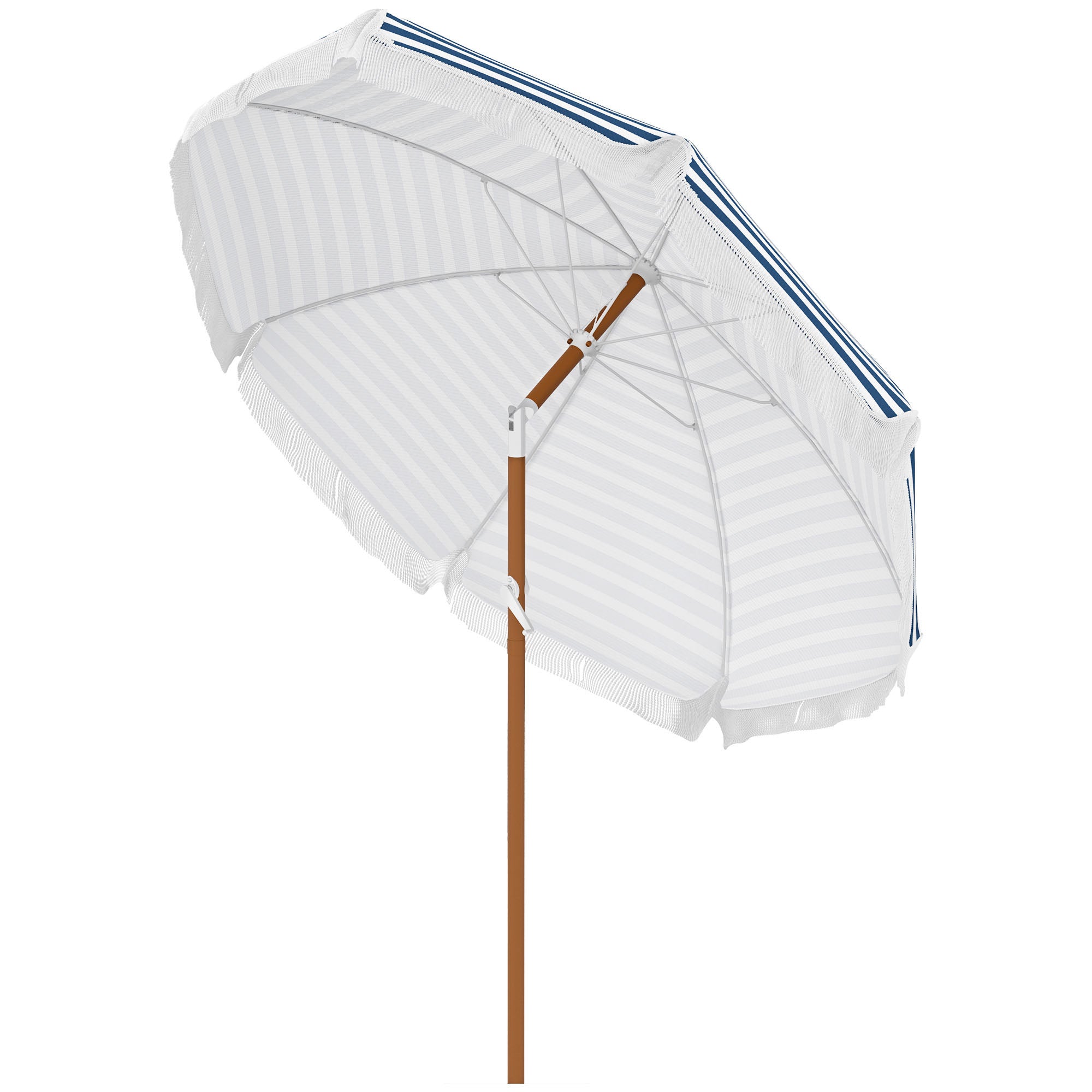 7 x 7 ft Outdoor Umbrella with Tilt, Vent, Patio Market Table Umbrella Parasol with Fringed Ruffles and Flounce, Blue