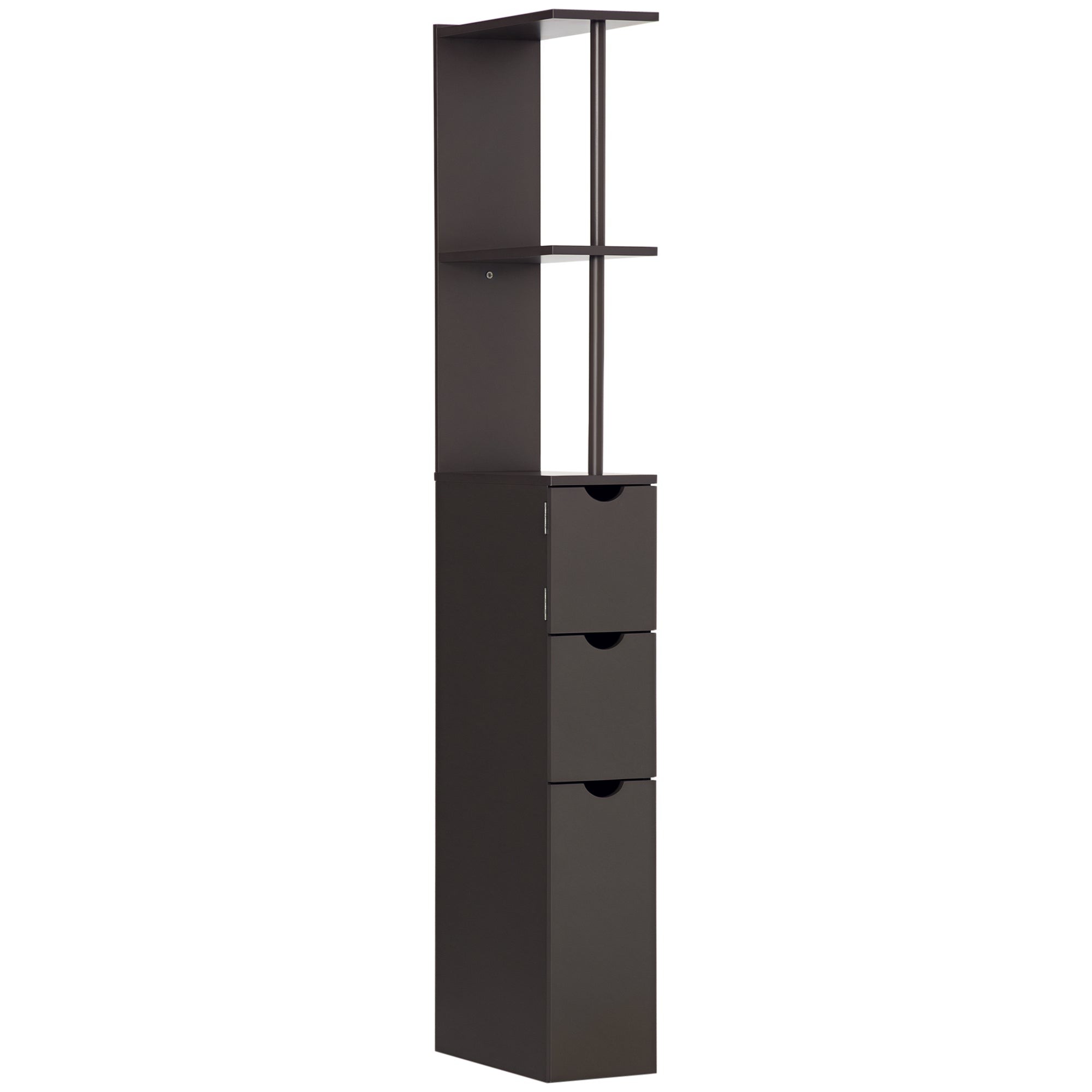 54" Tall Bathroom Storage Cabinet, Freestanding Linen Tower with 2-Tier Shelf and Drawers, Narrow Side Floor Organizer, Brown