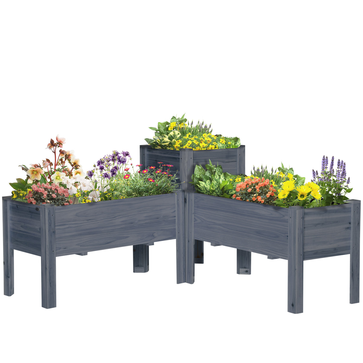 Raised Garden Bed Set of 3, Wooden Elevated Planter Box with Legs and Bed Liner, for Backyard and Patio to Grow Vegetables, Herbs, and Flowers, Gray