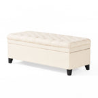 Storage Ottoman with Birch Legs, Hand-Tufted Fabric, 50" L x 20.5" W x 18.25" H, Spot Clean, Beige