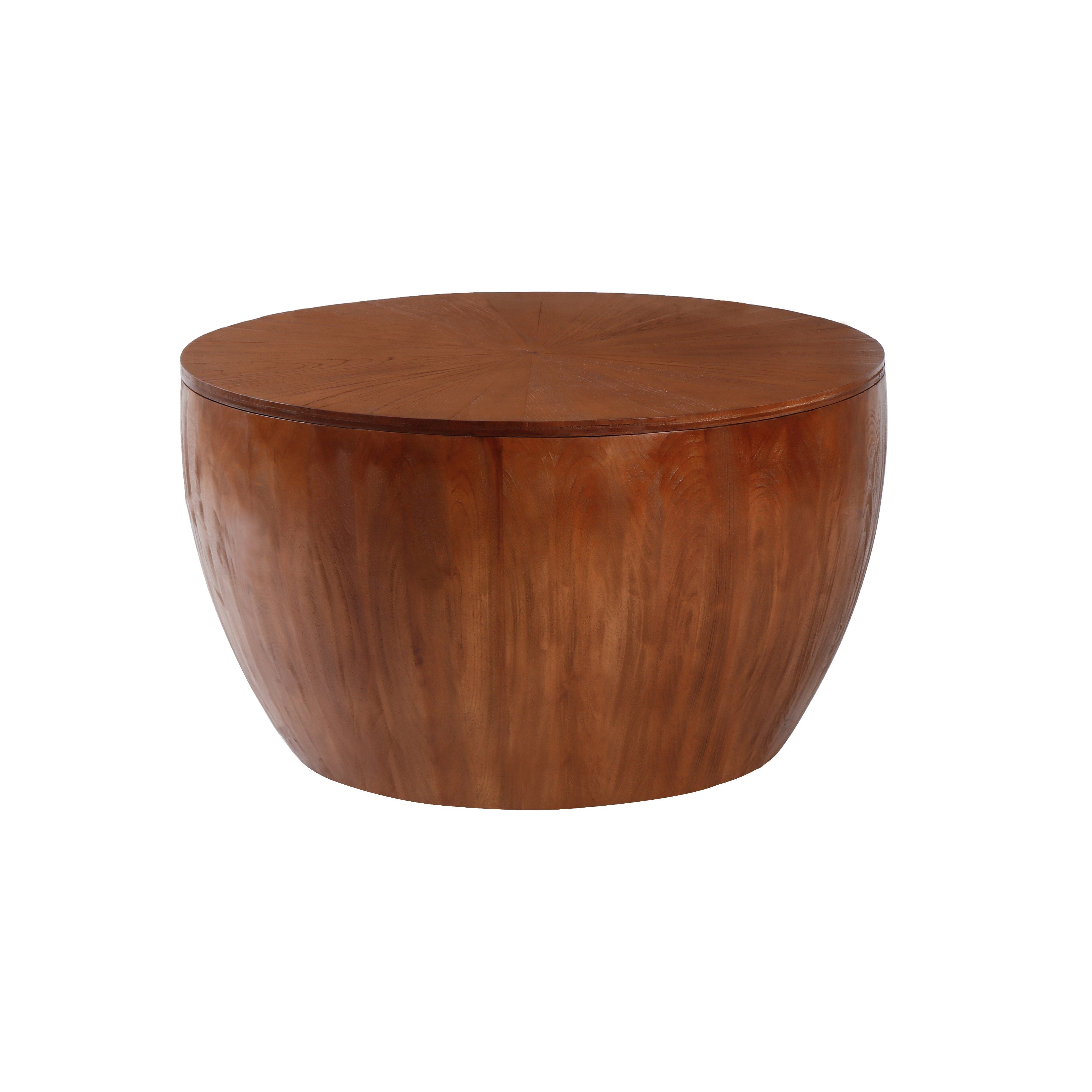 31.5" Vintage Style Bucket Shaped Coffee Table with Storage Function for Office, Dining Room, and Living Room, 31.5"x31.5"x17.72", Brown
