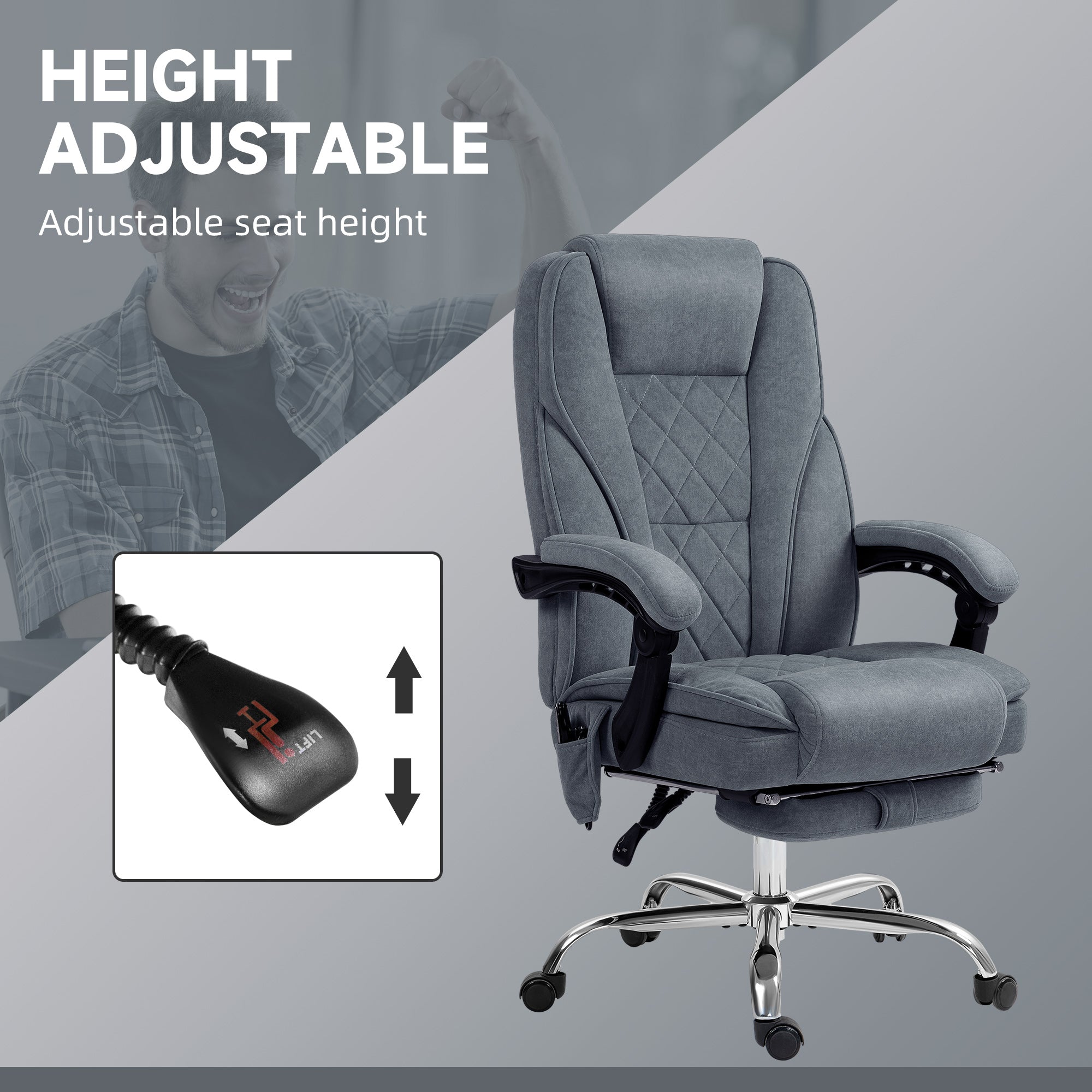 Massage Office Chair, Heated Reclining Computer Chair with Adjustable Height and Footrest, Charcoal Gray