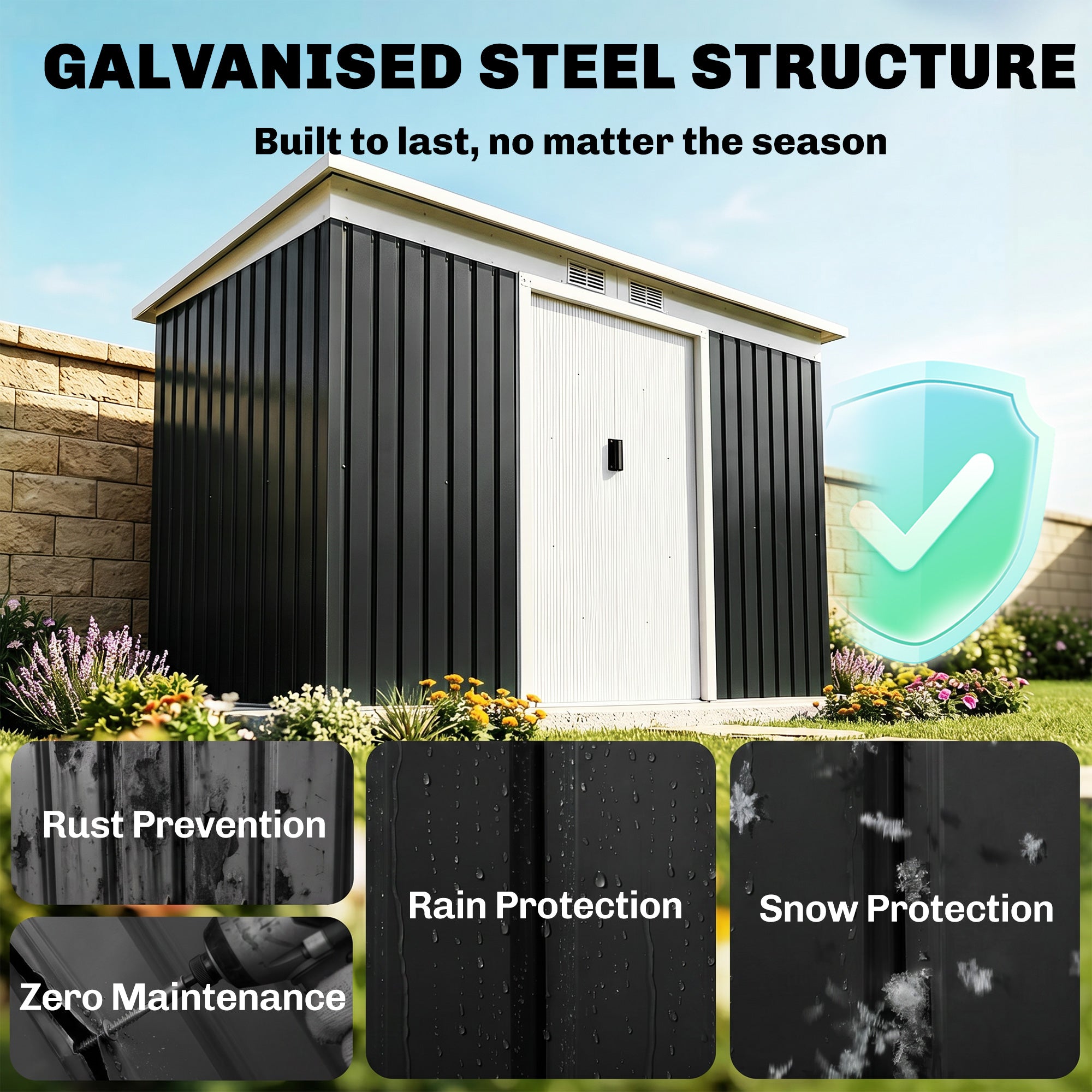 9' x 4' Metal Outdoor Storage Shed, Tool House with Double Lockable Doors for Backyard, Patio, Lawn, Garage, Dark Gray