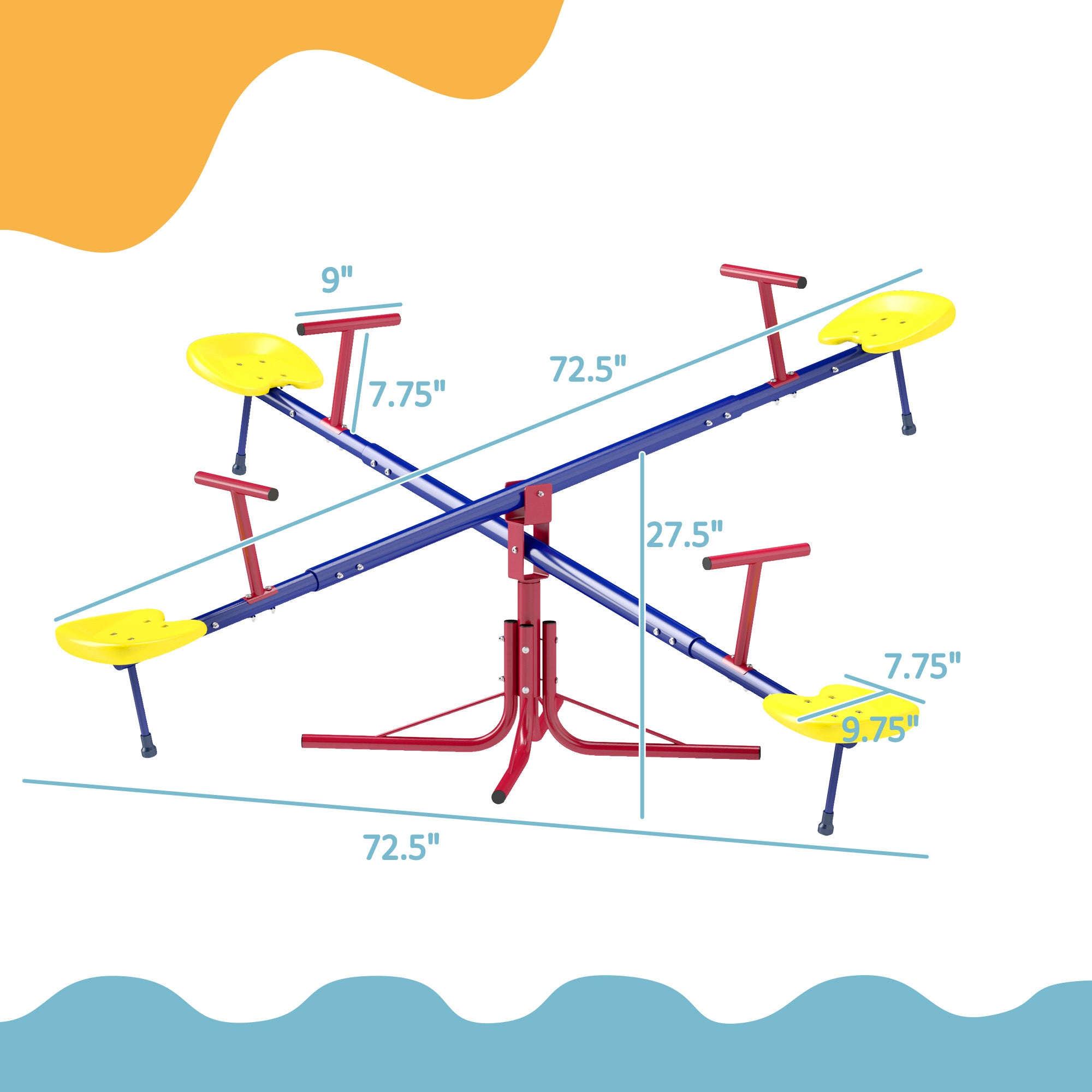 Kids Seesaw Swivel Teeter Totter with 360° Spinning, 4 Seater Seesaw Outdoor Playground Equipment for Backyard, Boys and Girls Aged 3-8 Years Old