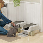 2 Pack Stainless Steel Litter Box with Metal Scoop & Scoop Holder, High Sided, Anti-Urine Leakage, Non-Sticky