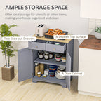 Kitchen Storage Cabinet, Sideboard Floor Cupboard with Solid Wood Top, Adjustable Shelf, and 2 Drawers, Gray