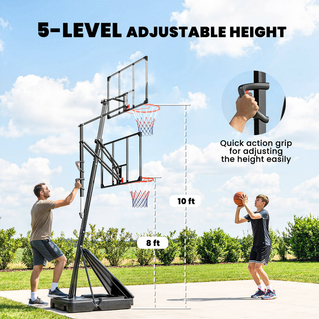 Portable Basketball Hoop Outdoor, 8-10ft Adjustable Basketball Goal, 47 Inch Shatterproof Backboard, Action Grip