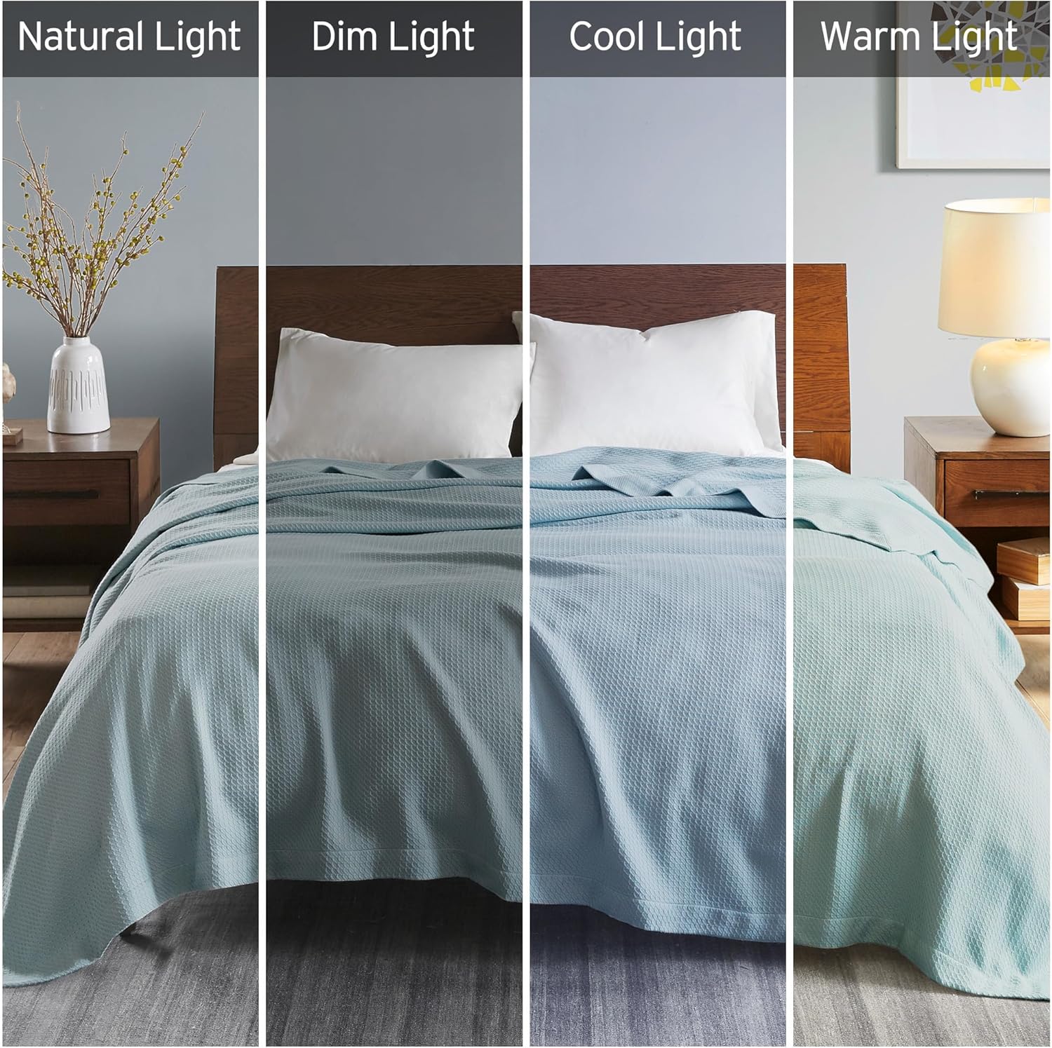 Egyptian Cotton Bedding Blanket with Breathable Weave, OEKO-TEX Certified, Reduced Shrinkage, Pilling, 90" L x 90" W x 0.25" H, Light Blue