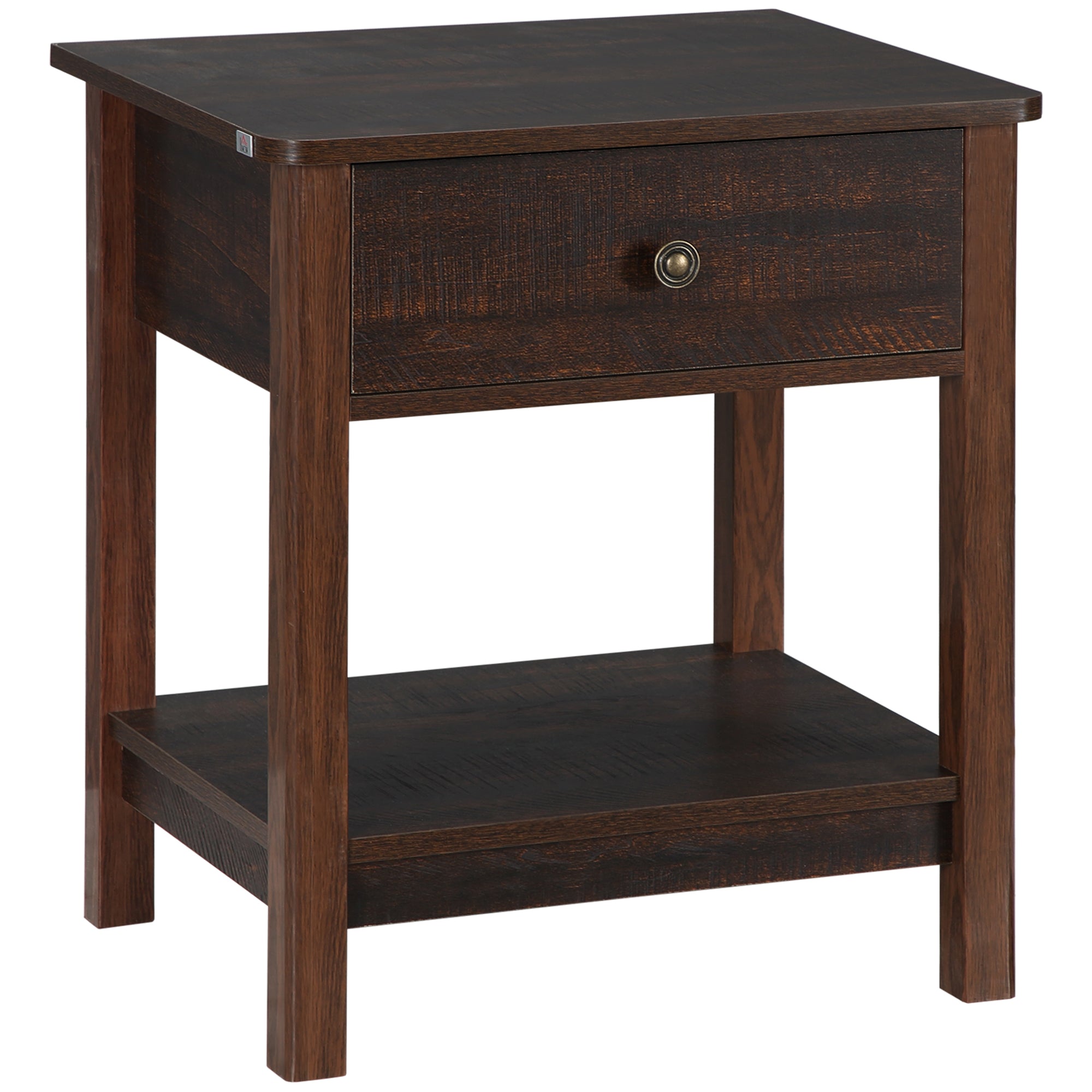 End Table with Drawer, Side Table with Top and Bottom Shelf for Small Spaces, Dark Brown