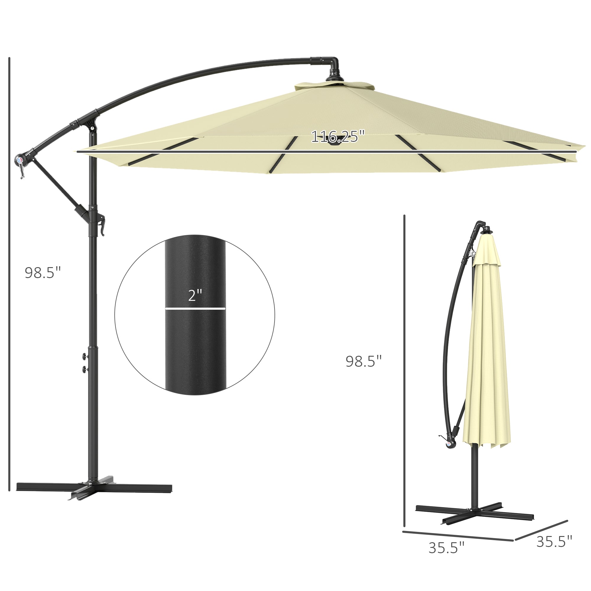 10' Cantilever Tilt Offset Patio Umbrella w/ UV & Water Safe Material & Cross Base (Weight Not Included), Beige