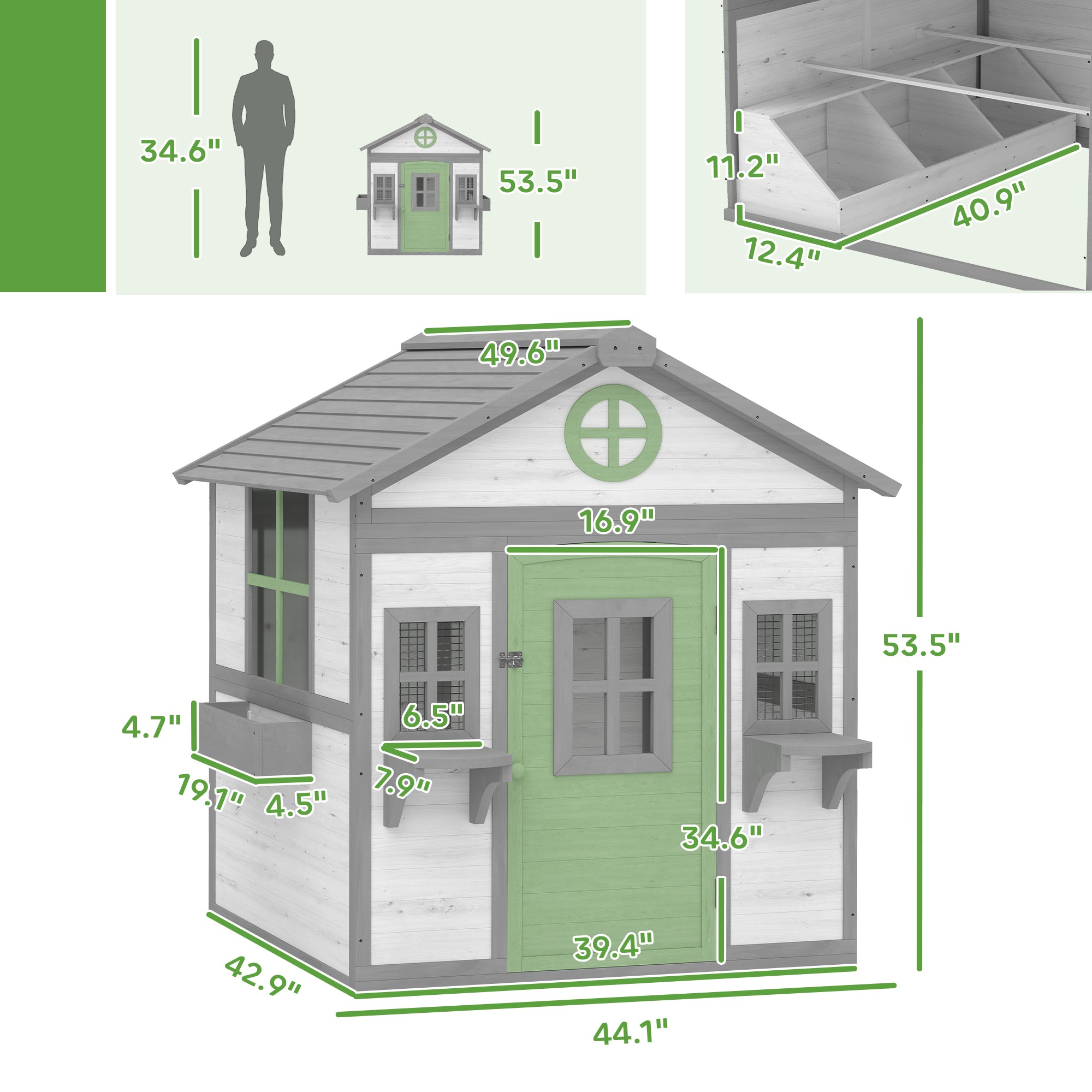 Chicken Coop, Wooden Hen House Outdoor Playhouse for 2-4 Chickens, Poultry Cage with Planter Pots and Boxes