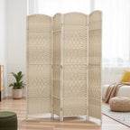 Folding Room Divider Screen 4 Panel 6' Tall Privacy Screen Freestanding Wood Partition for Home Office, Washed Oak