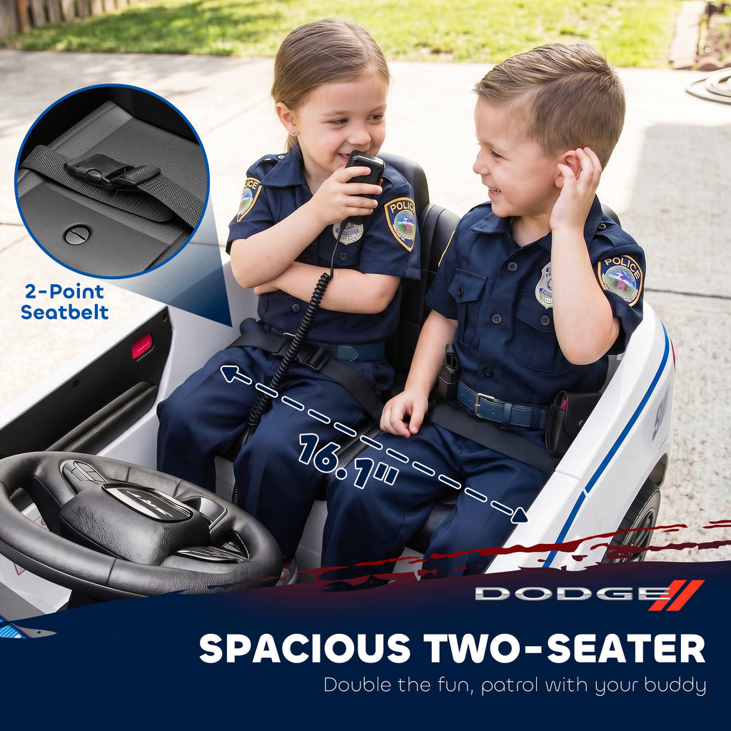 Licensed Ride On Police Car for Kids with 2 Seater, Remote, Suspension, Flashing Lights, Siren for Ages 3-6, White