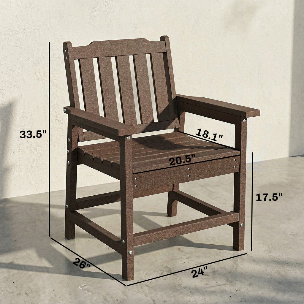 All-Weather Patio Chair, HDPE Patio Dining Chair, Heavy Duty Wood-Like Outdoor Furniture for Garden, Backyard, Deck, Porch, Lawn, Brown