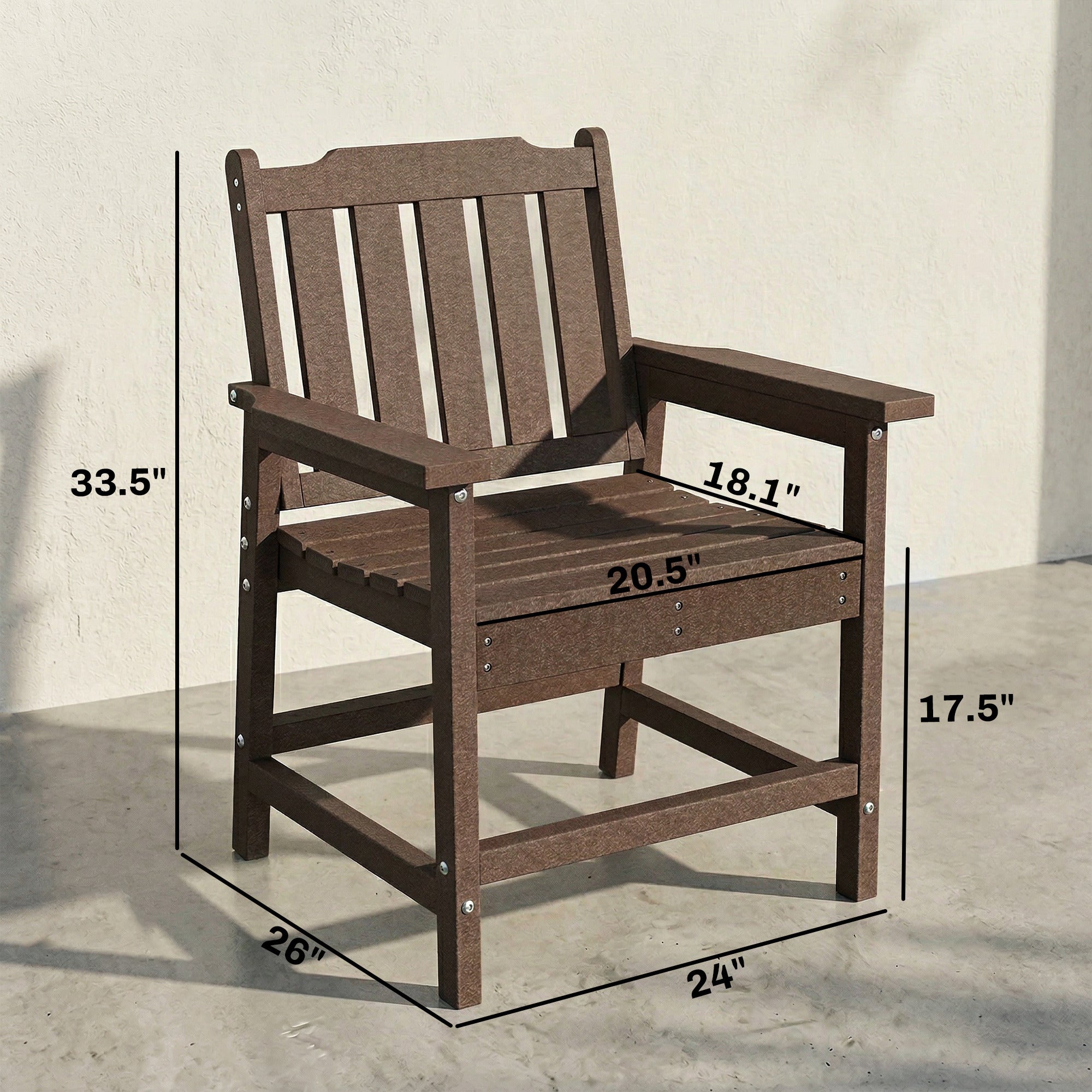 All-Weather Patio Chair, HDPE Patio Dining Chair, Heavy Duty Wood-Like Outdoor Furniture for Garden, Backyard, Deck, Porch, Lawn, Brown