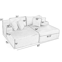 2-Seater Compressed Foam Lounge Sofa with Velvet Fabric and No Wood Frame, Loveseat Ideal for Bedroom, 83" L x 63" W x 25" H, Beige