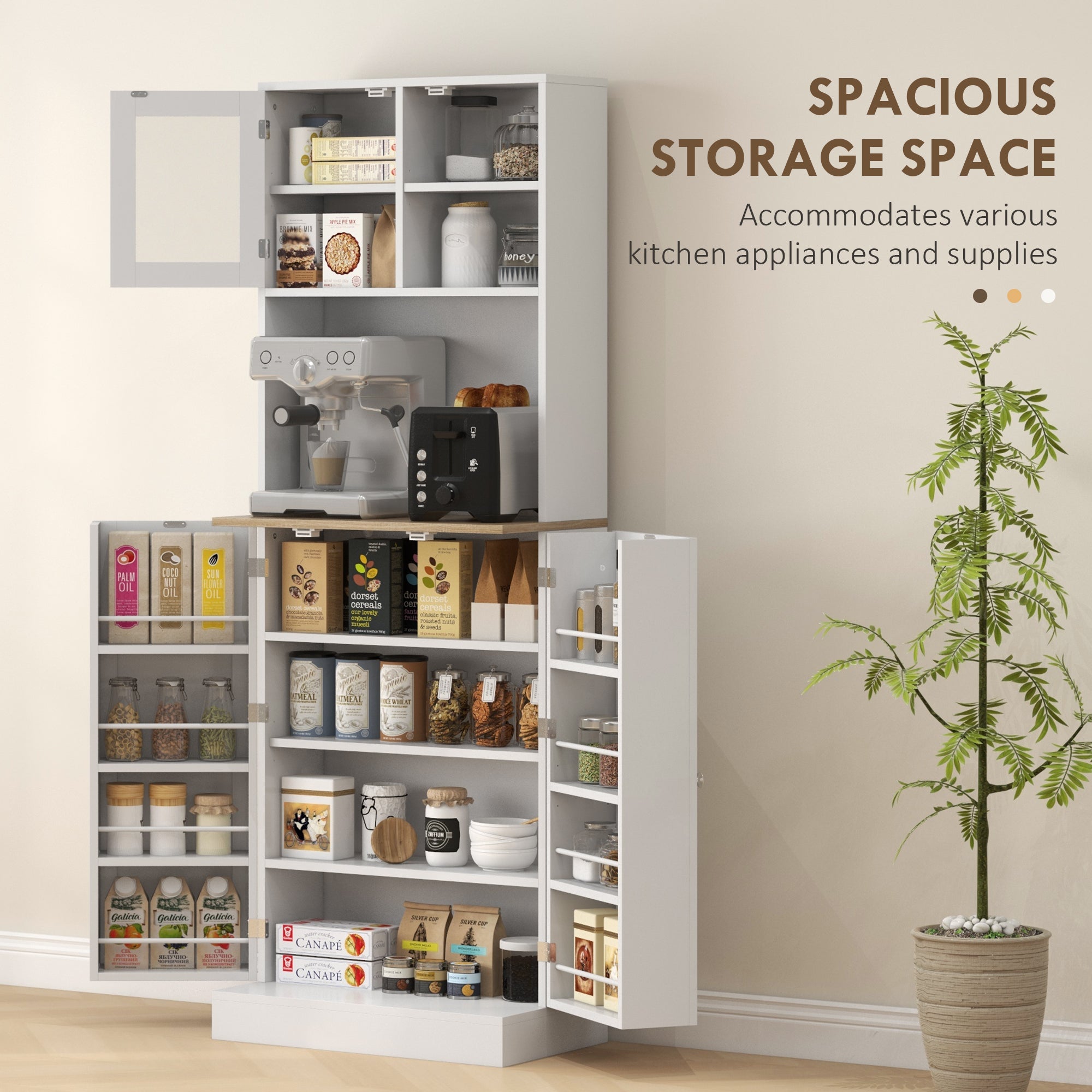 66.5" Tall Kitchen Pantry Cabinet, Kitchen Hutch, Microwave Cabinet with Adjustable Shelves for Dining Room, White