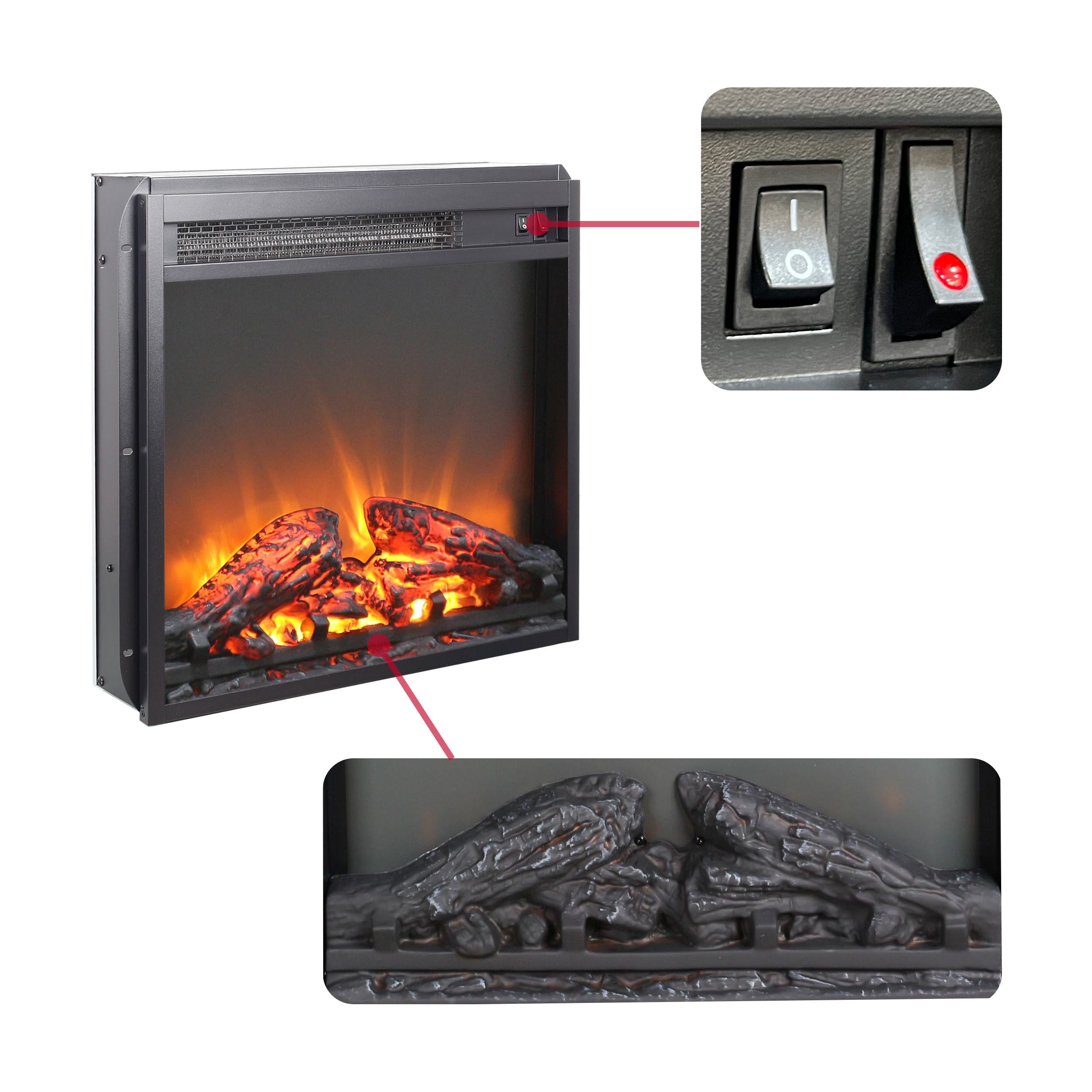 18" CSA/UL Certified Electric Fireplace Insert with Log Set and Realistic Flame, Ultra-Thin Heater with Overheating Protection, Antique Black